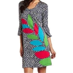 Lilly Pulitzer Angie Dress XS Shift Silk Caterpillar Leaf Colorful Resort Preppy